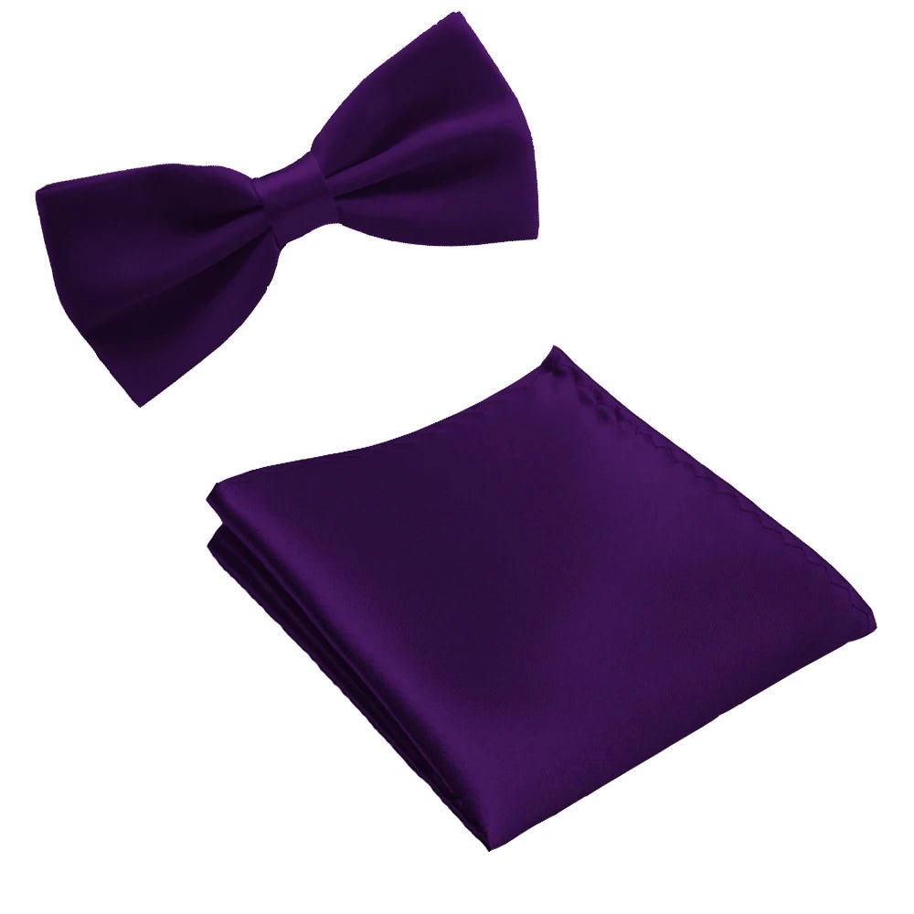 silk Solid Business bowtie men vintage purple carved Fashion Novelty ties black wedding bow tie pocket square handkerchief set - Luzilly Bridal & Apparel