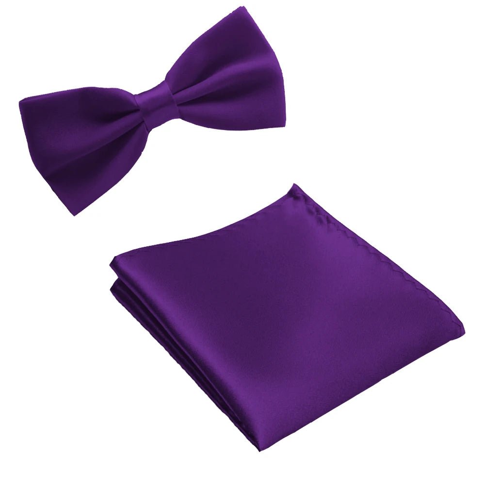 silk Solid Business bowtie men vintage purple carved Fashion Novelty ties black wedding bow tie pocket square handkerchief set - Luzilly Bridal & Apparel