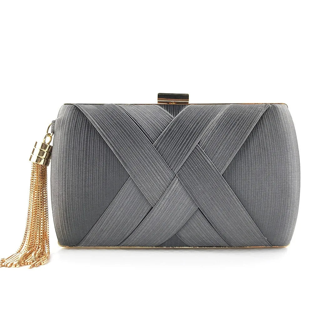Silk Tassel Evening Clutch with Chain Strap - Luzilly Bridal & Apparel