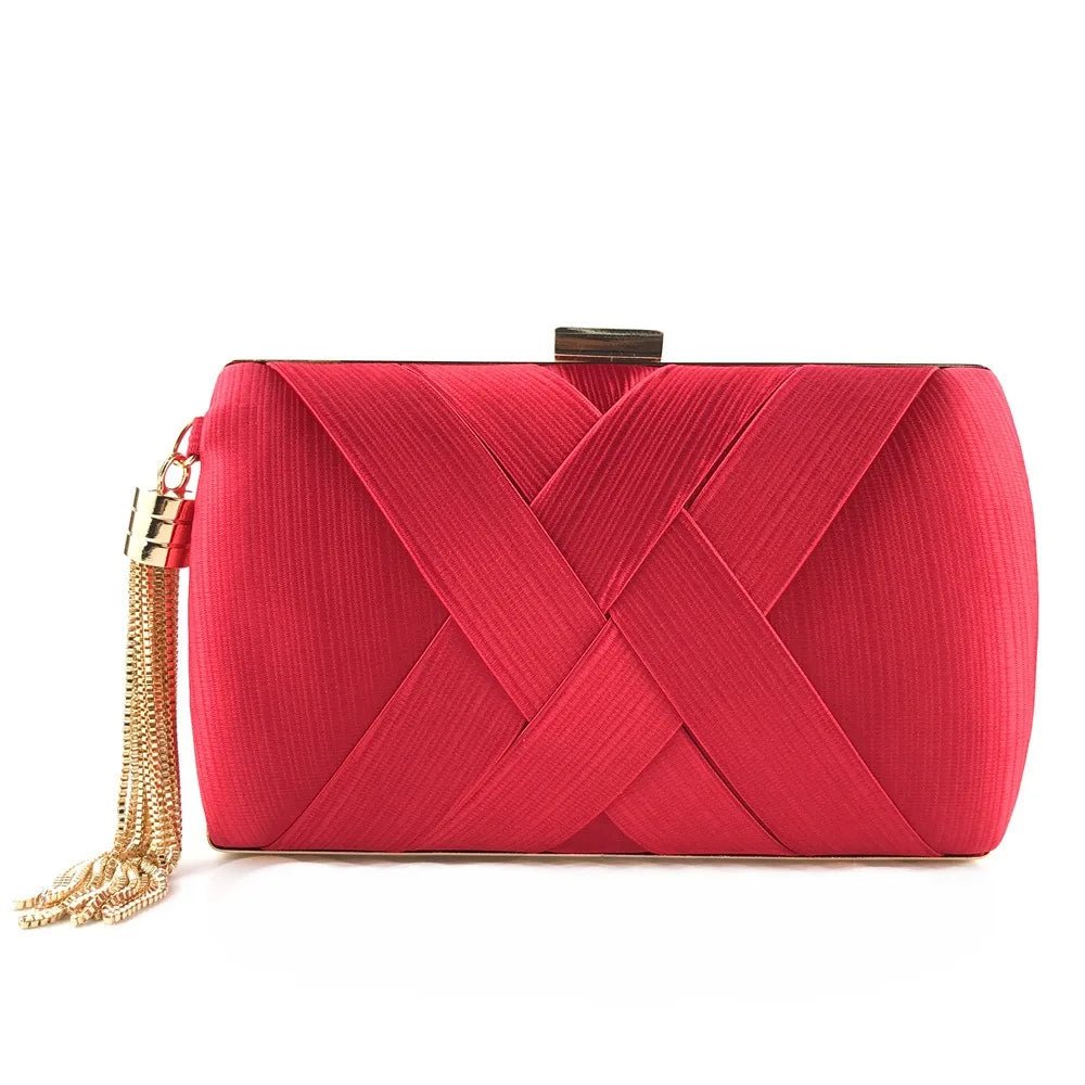 Silk Tassel Evening Clutch with Chain Strap - Luzilly Bridal & Apparel