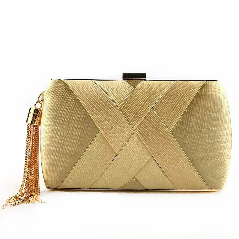 Silk Tassel Evening Clutch with Chain Strap - Luzilly Bridal & Apparel