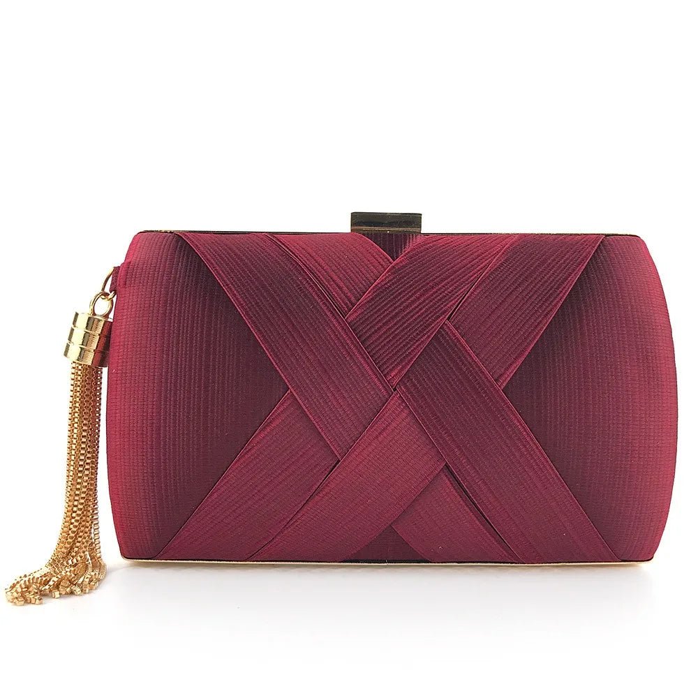 Silk Tassel Evening Clutch with Chain Strap - Luzilly Bridal & Apparel