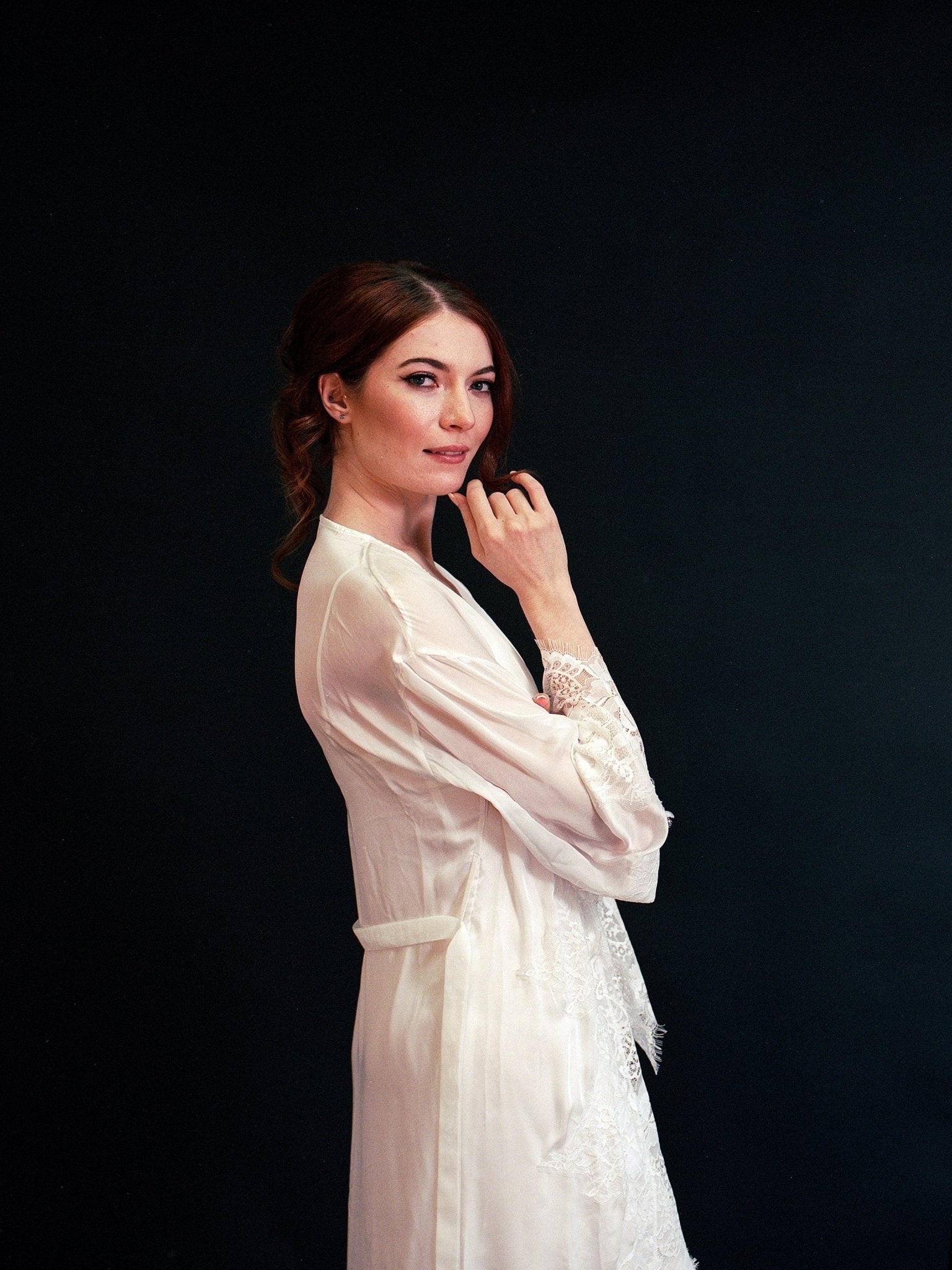 Silky Chiffon Trimmed Lace Long Lingerie Robe with Nightgown - Luzilly Bridal & Apparel