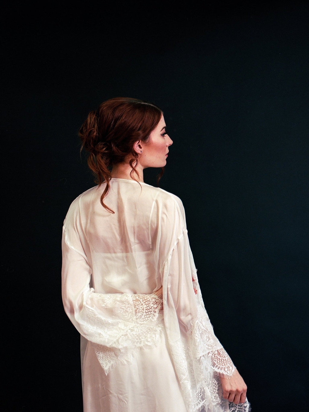 Silky Chiffon Trimmed Lace Long Lingerie Robe with Nightgown - Luzilly Bridal & Apparel