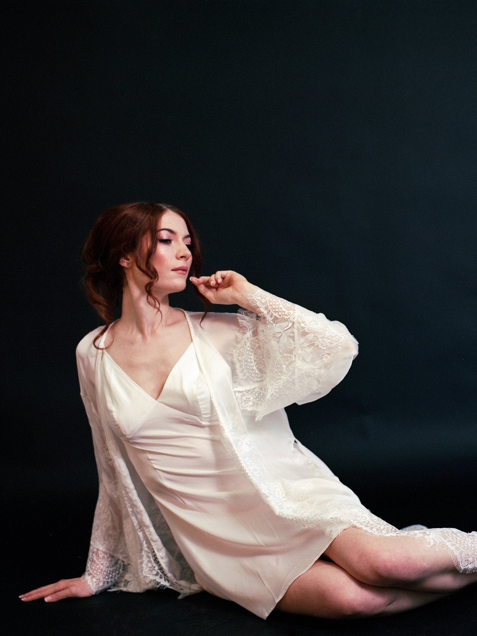 Silky Chiffon Trimmed Lace Long Lingerie Robe with Nightgown - Luzilly Bridal & Apparel