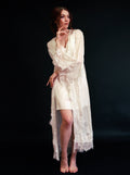 Silky Chiffon Trimmed Lace Long Lingerie Robe with Nightgown - Luzilly Bridal & Apparel