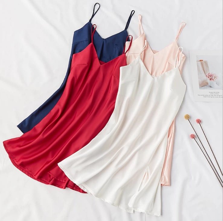 Silky Elegant Night Dress Slips Multicolors - Short - Luzilly Bridal & Apparel
