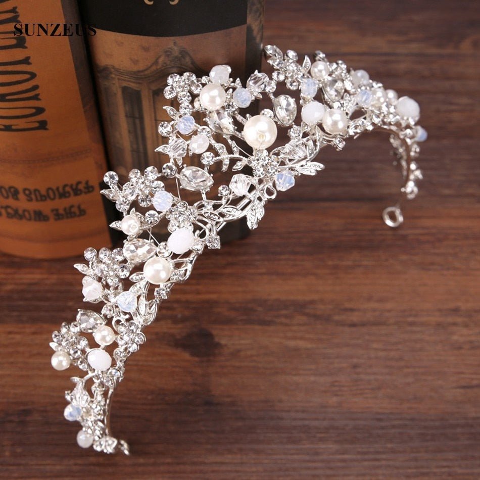 Silver Crystal Bridal Tiara With Pearls Headband Wedding Crown For Brides Marriage Accessories - Luzilly Bridal & Apparel