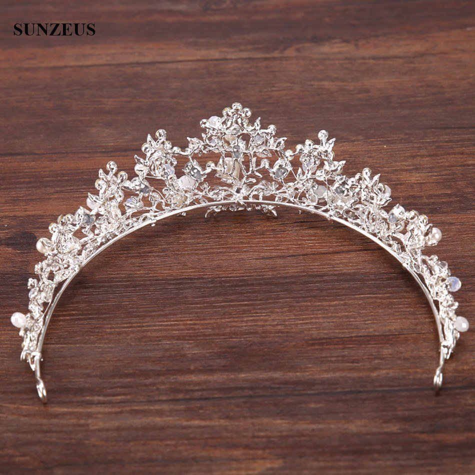 Silver Crystal Bridal Tiara With Pearls Headband Wedding Crown For Brides Marriage Accessories - Luzilly Bridal & Apparel