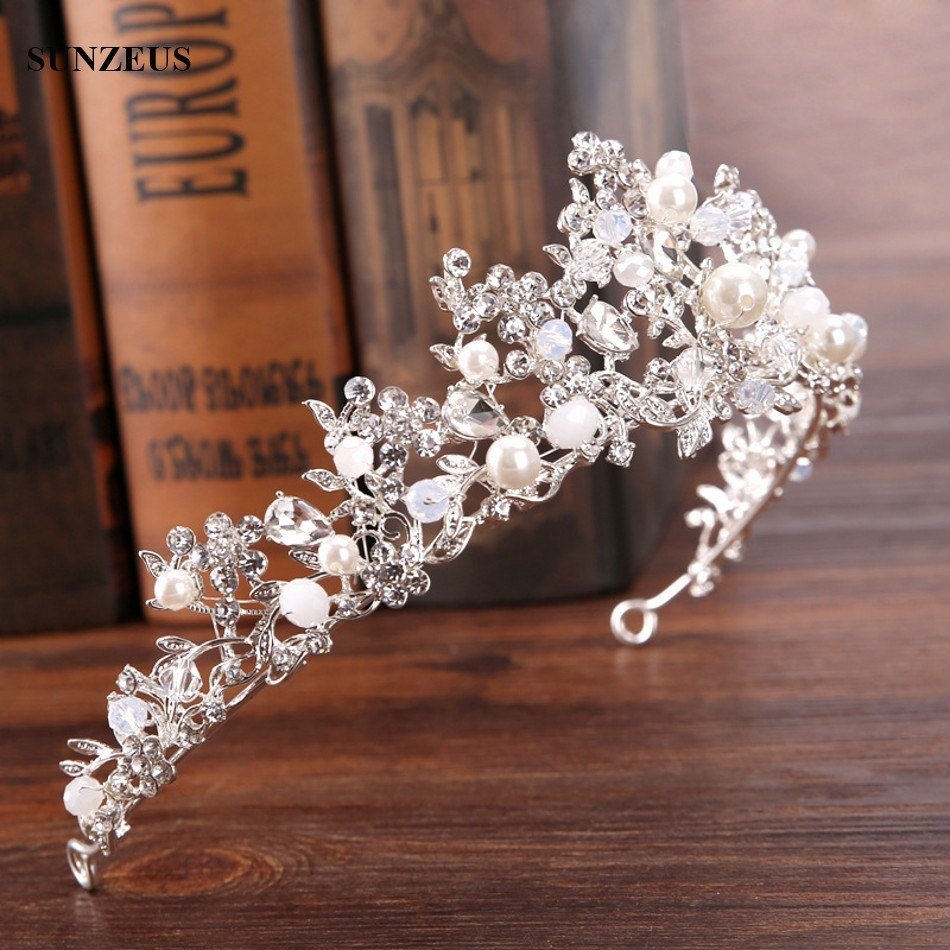 Silver Crystal Bridal Tiara With Pearls Headband Wedding Crown For Brides Marriage Accessories - Luzilly Bridal & Apparel
