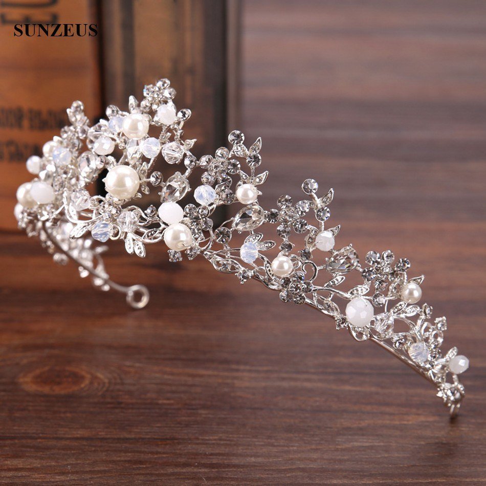 Silver Crystal Bridal Tiara With Pearls Headband Wedding Crown For Brides Marriage Accessories - Luzilly Bridal & Apparel