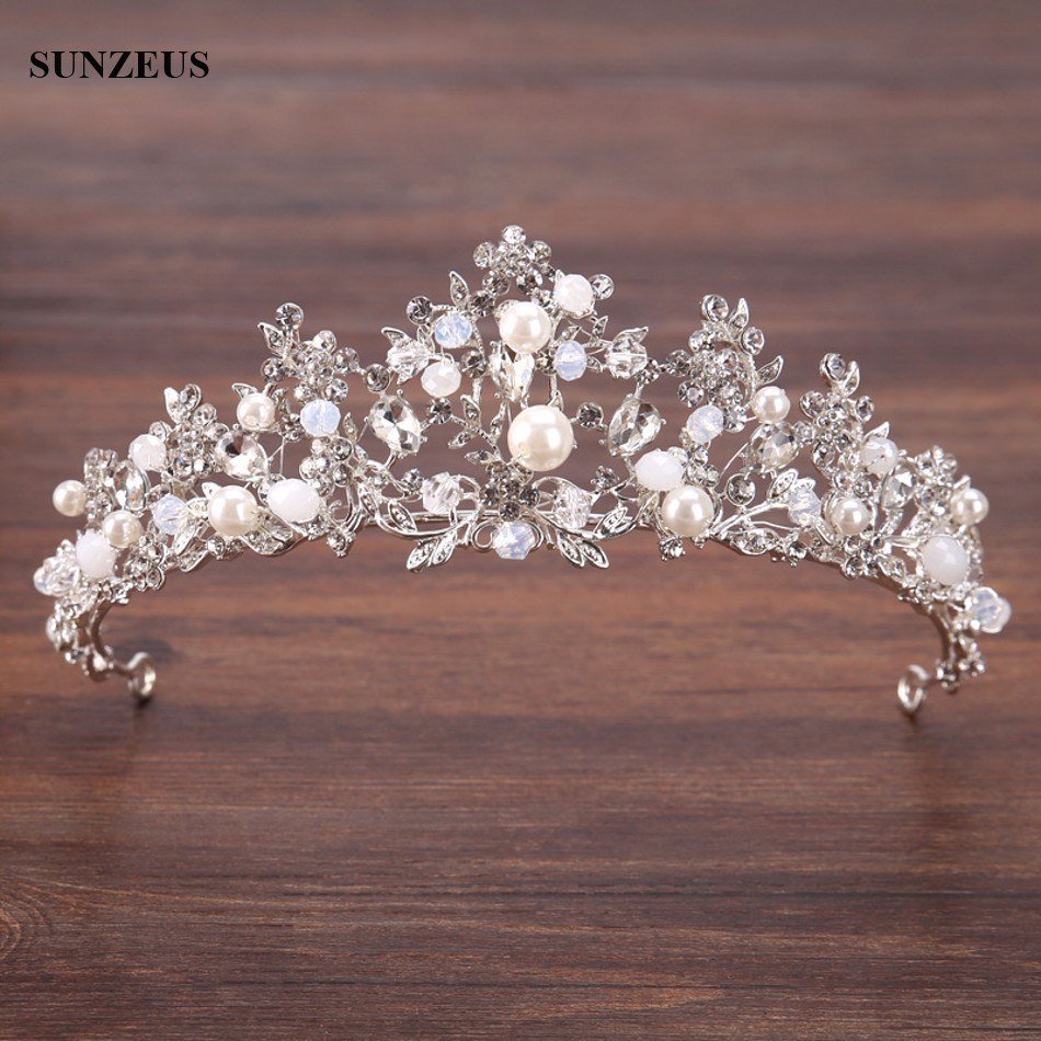 Silver Crystal Bridal Tiara With Pearls Headband Wedding Crown For Brides Marriage Accessories - Luzilly Bridal & Apparel