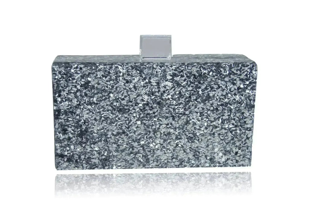 Silver Glitter Acrylic Box Clutch - Luzilly Bridal & Apparel