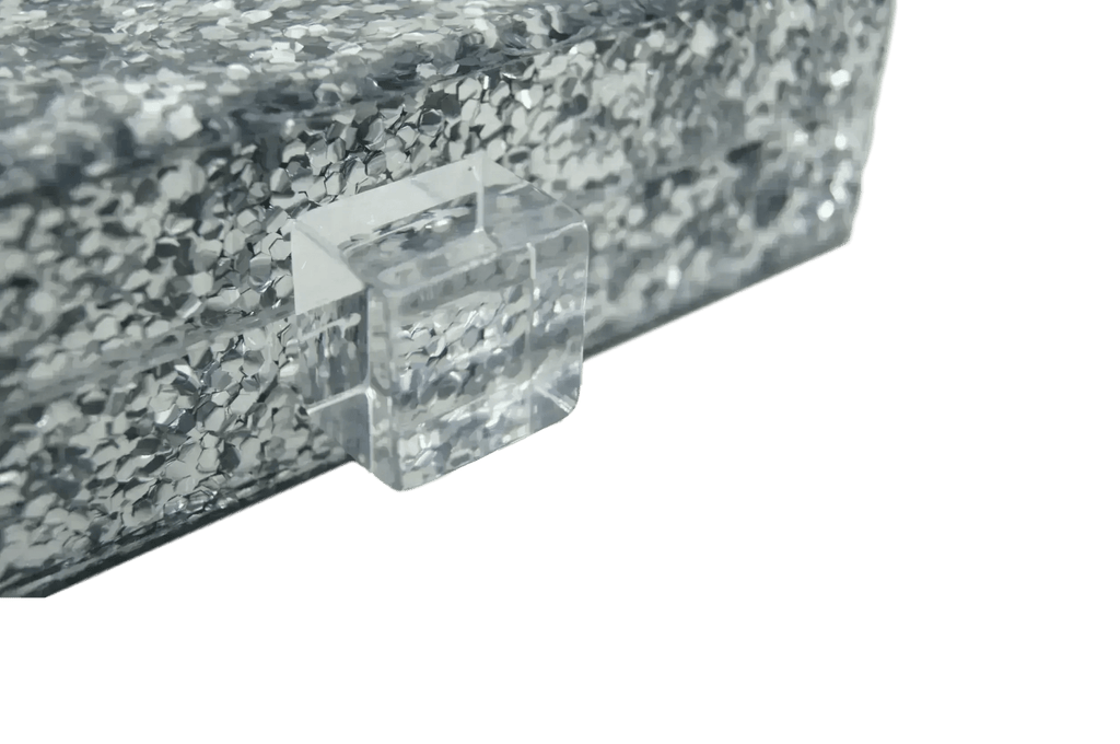 Silver Glitter Acrylic Box Clutch - Luzilly Bridal & Apparel
