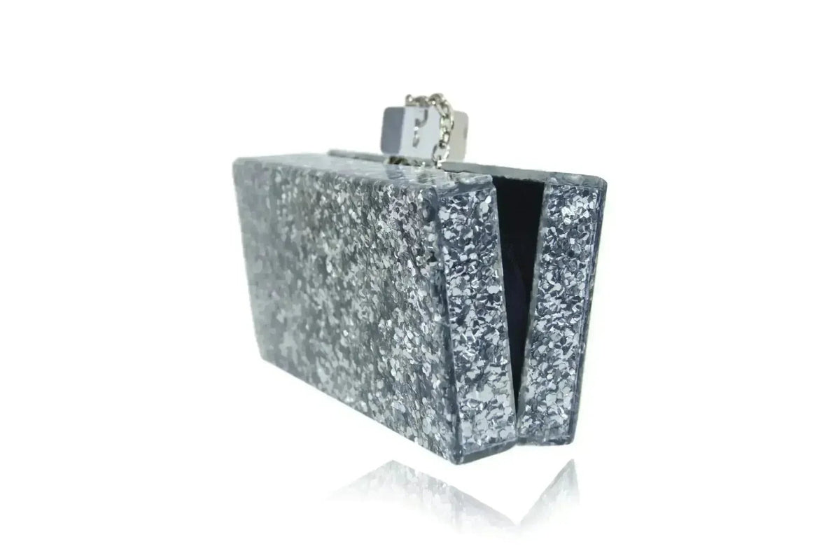 Silver Glitter Acrylic Box Clutch - Luzilly Bridal & Apparel