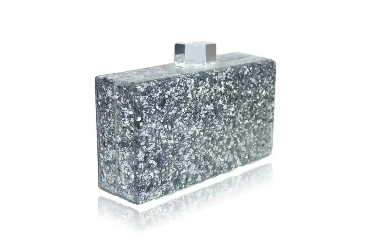 Silver Glitter Acrylic Box Clutch - Luzilly Bridal & Apparel