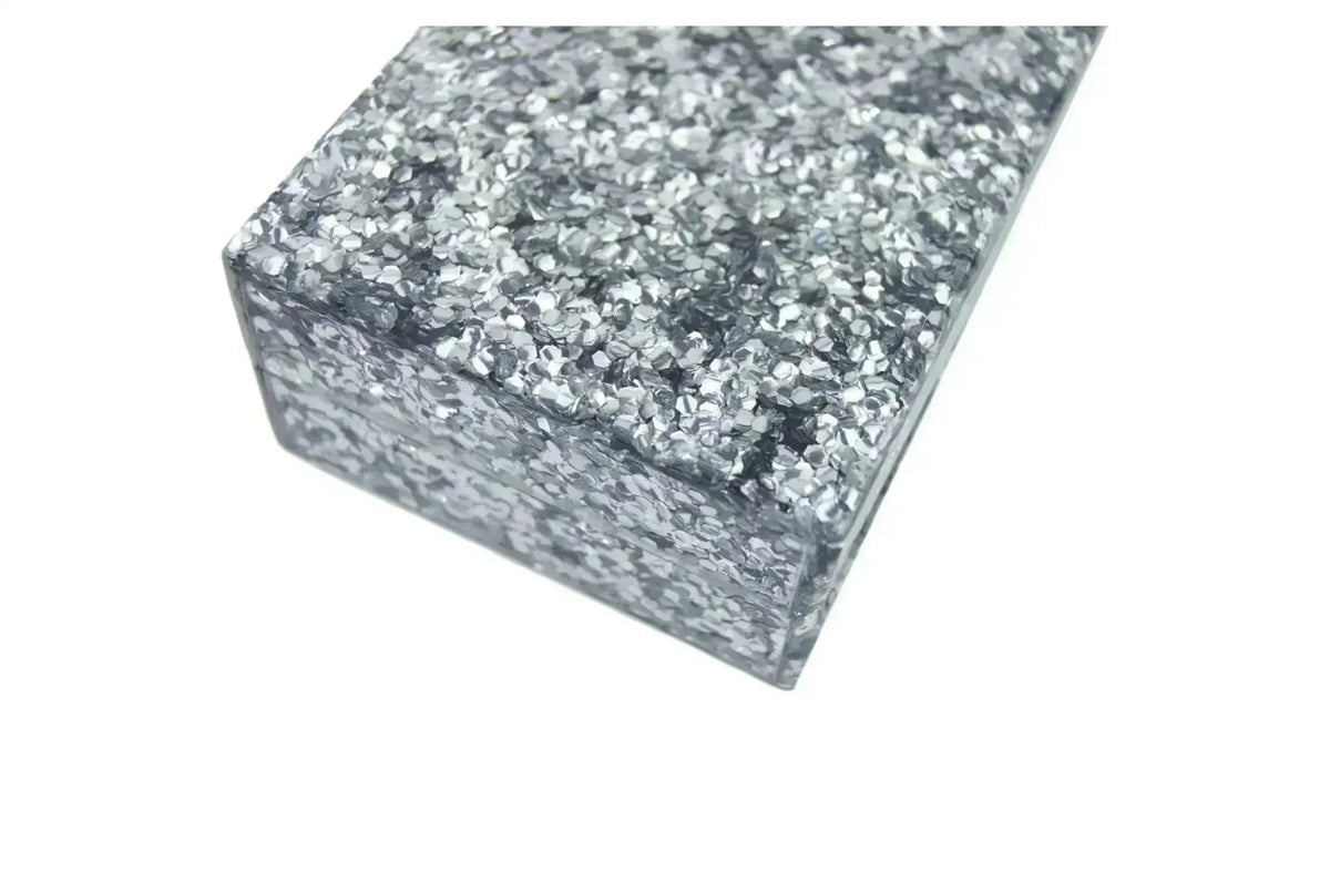 Silver Glitter Acrylic Box Clutch - Luzilly Bridal & Apparel