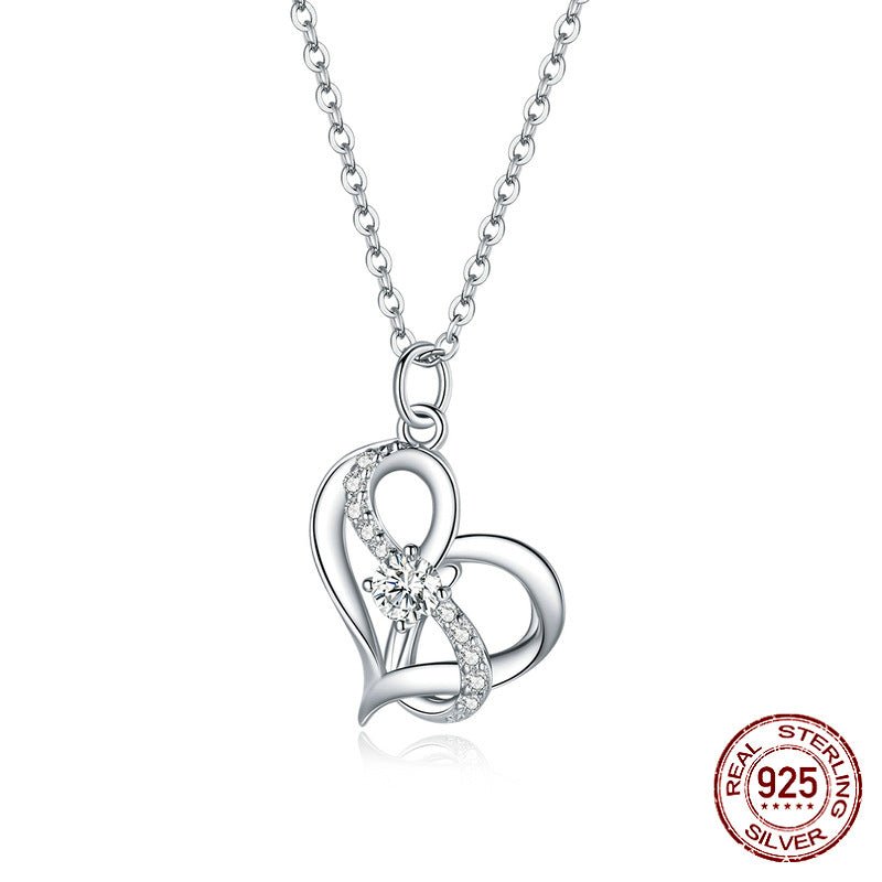 Silver S925 Necklace Women's Heart-Shaped Pendant Jewelry - Luzilly Bridal & Apparel