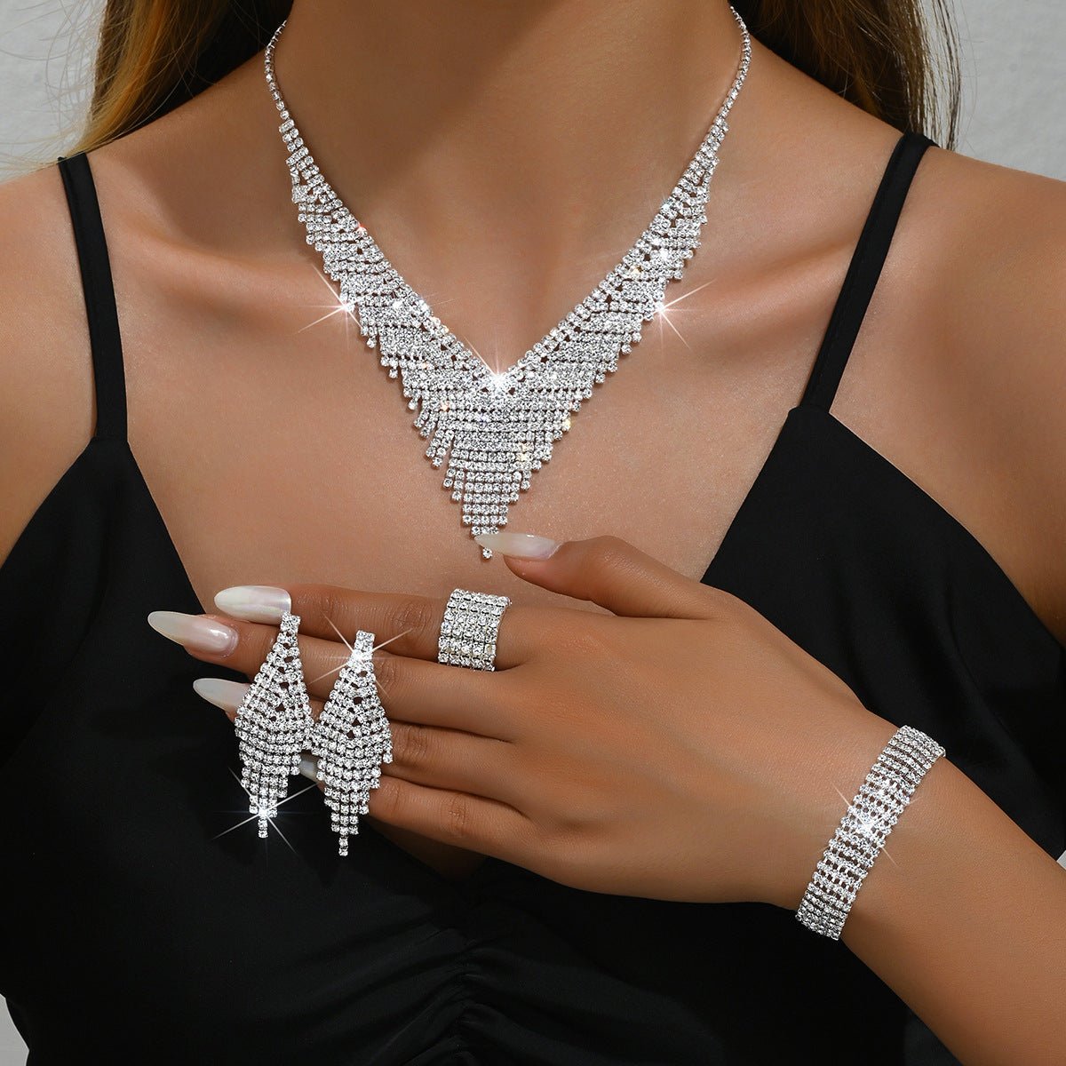 Silver-Tone Bridal Jewelry Set - Luzilly Bridal & Apparel