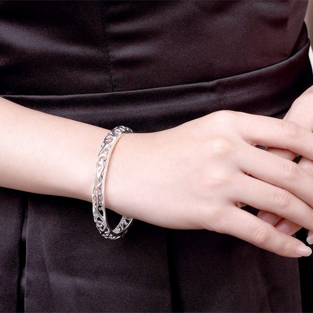 Silver-Tone Hollow Flower Bracelet - Luzilly Bridal & Apparel