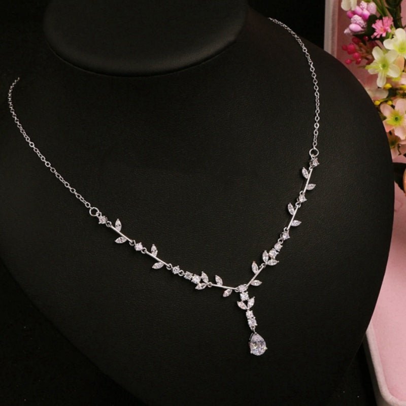Simple Bridal Zircon Wedding Handmade Ornament Necklace And Earrings Suite - Luzilly Bridal & Apparel