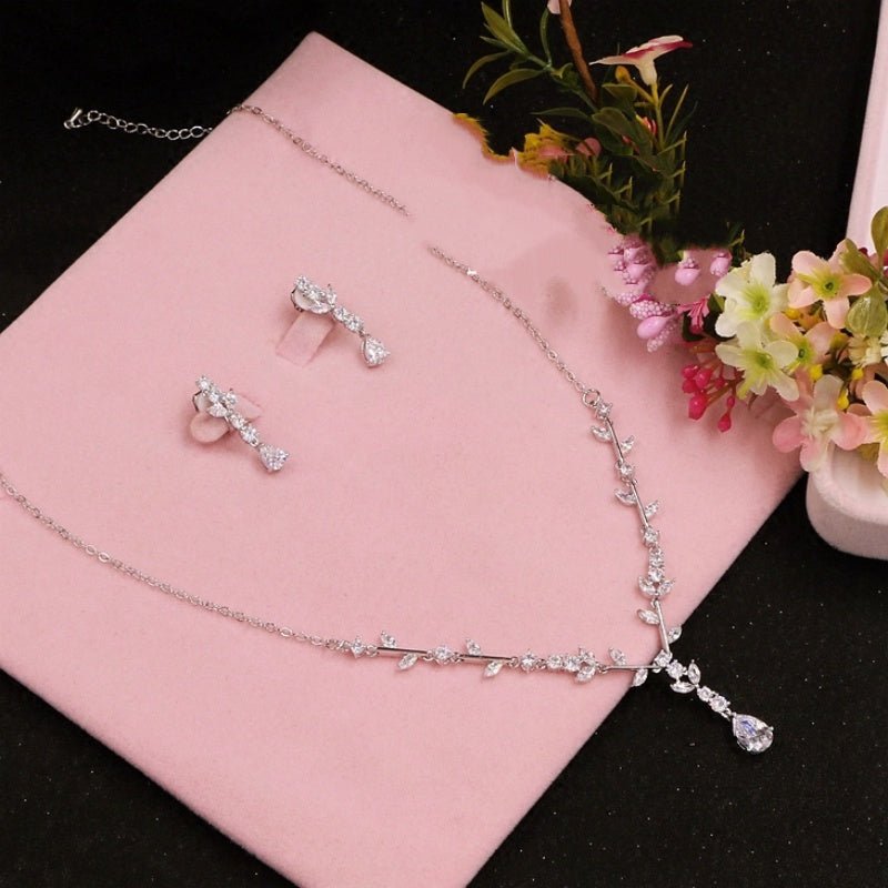 Simple Bridal Zircon Wedding Handmade Ornament Necklace And Earrings Suite - Luzilly Bridal & Apparel