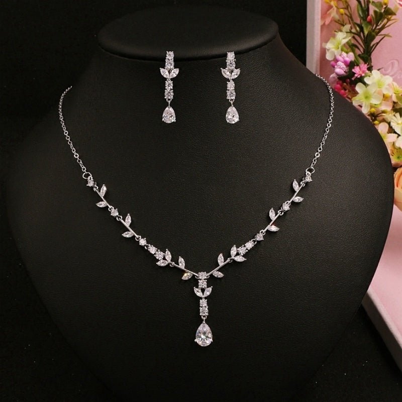 Simple Bridal Zircon Wedding Handmade Ornament Necklace And Earrings Suite - Luzilly Bridal & Apparel