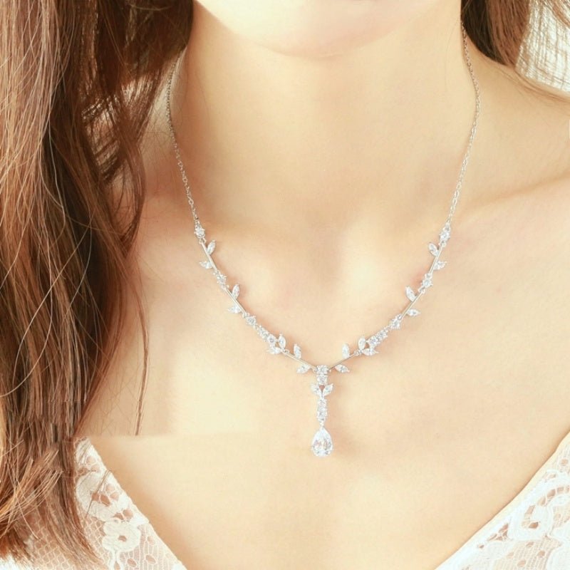 Simple Bridal Zircon Wedding Handmade Ornament Necklace And Earrings Suite - Luzilly Bridal & Apparel