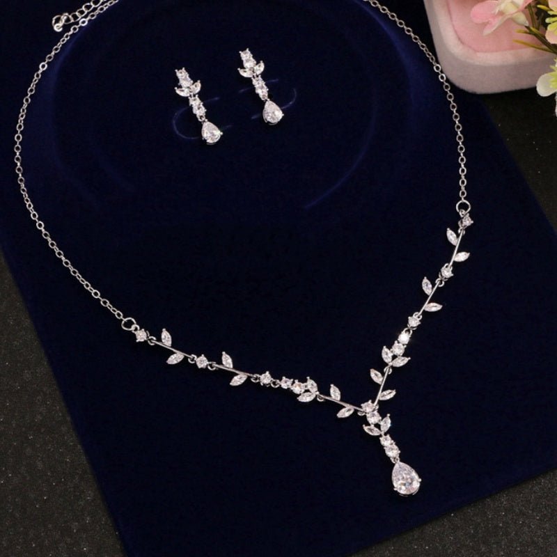 Simple Bridal Zircon Wedding Handmade Ornament Necklace And Earrings Suite - Luzilly Bridal & Apparel
