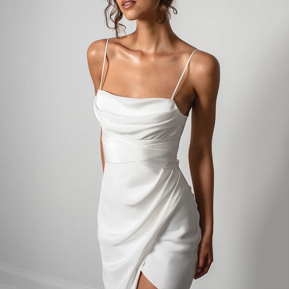 Simple Satin Mermaid Wedding Gown with High Slit - Luzilly Bridal & Apparel