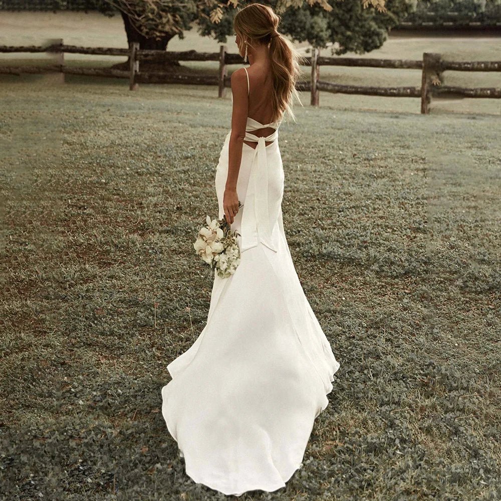 Simple Satin Mermaid Wedding Gown with High Slit - Luzilly Bridal & Apparel
