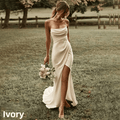 Simple Satin Mermaid Wedding Gown with High Slit - Luzilly Bridal & Apparel