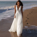 Simple Sleeveless V-Neck Backless A-Line Wedding Dress - Luzilly Bridal & Apparel