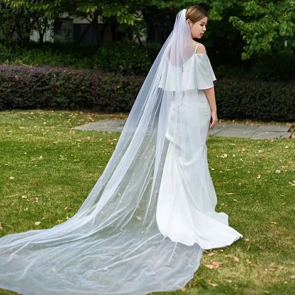 Simple Soft Tulle Cathedral Wedding Veil with Comb - Luzilly Bridal & Apparel