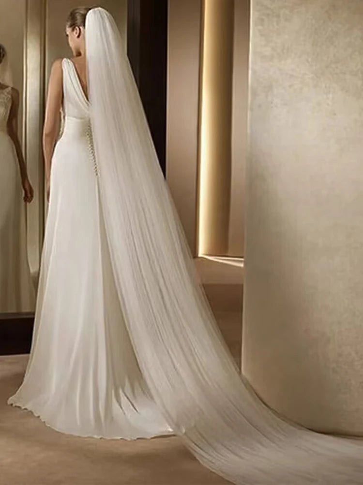 Simple Soft Tulle Cathedral Wedding Veil with Comb - Luzilly Bridal & Apparel