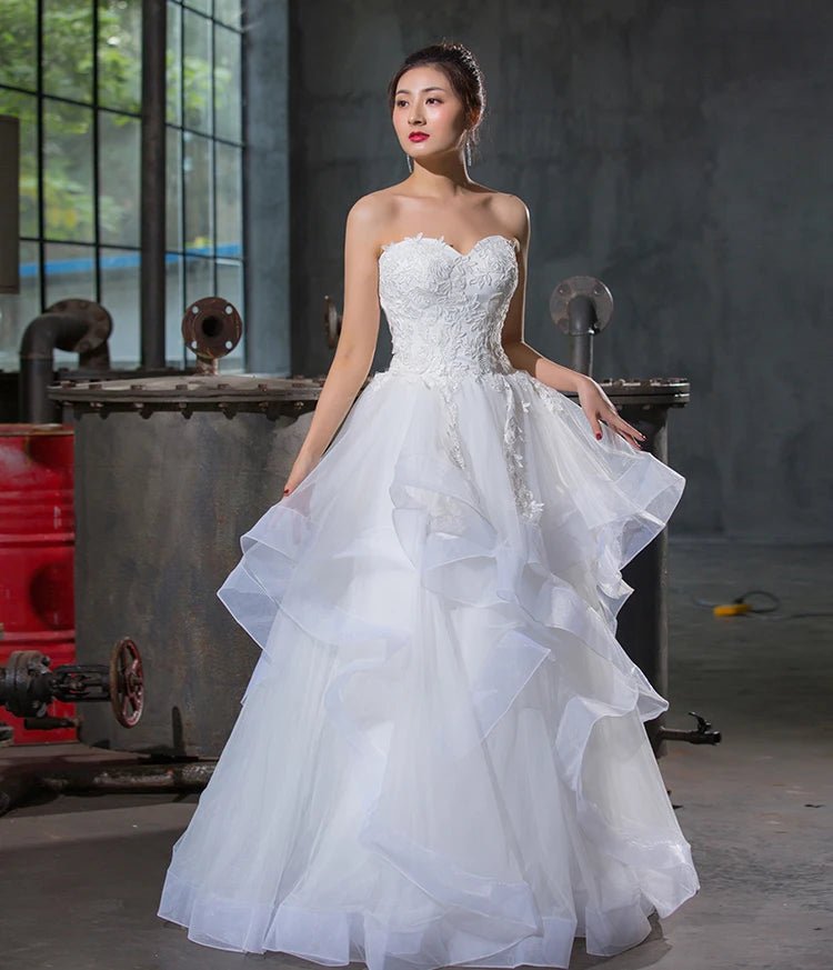 Simple Sweetheart Ball Gown Wedding Dress with Chapel Train - Luzilly Bridal & Apparel