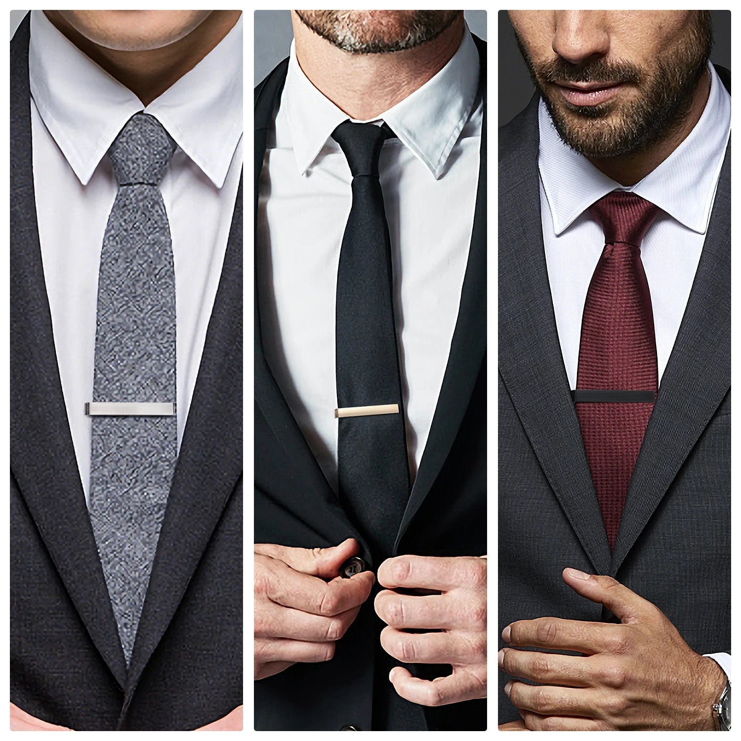 Simple Tie Clip Set Pin 5.5cm Wed Men's Tie Clip Minimalist Tie Clips And Cufflinks Necktie Metal Pins Groomsmen Gifts With Box - Luzilly Bridal & Apparel