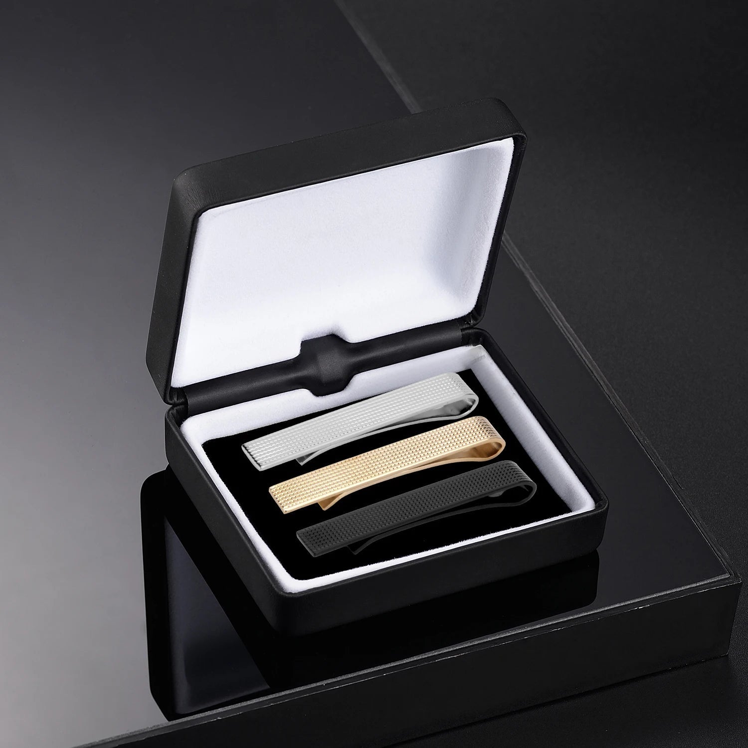 Simple Tie Clip Set Pin 5.5cm Wed Men's Tie Clip Minimalist Tie Clips And Cufflinks Necktie Metal Pins Groomsmen Gifts With Box - Luzilly Bridal & Apparel