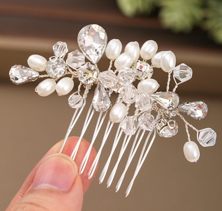 Simple wedding jewelry crystal pearl handmade crystal hair comb - Luzilly Bridal & Apparel