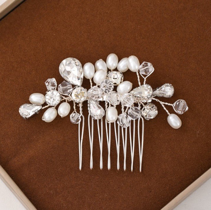 Simple wedding jewelry crystal pearl handmade crystal hair comb - Luzilly Bridal & Apparel