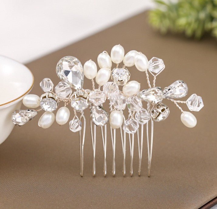Simple wedding jewelry crystal pearl handmade crystal hair comb - Luzilly Bridal & Apparel