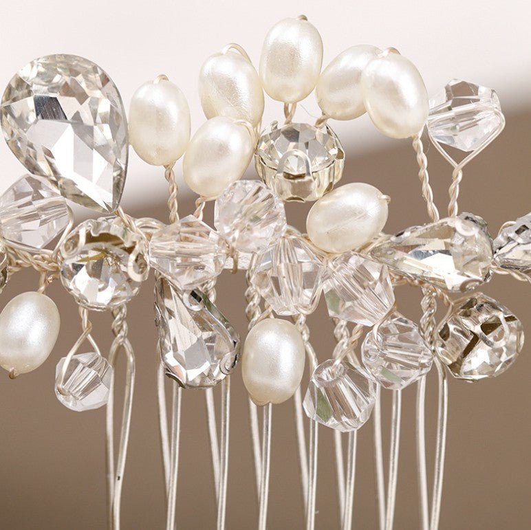Simple wedding jewelry crystal pearl handmade crystal hair comb - Luzilly Bridal & Apparel