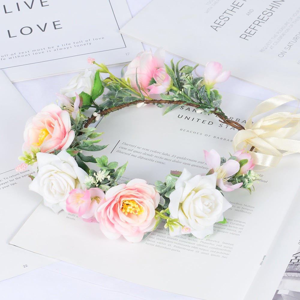 Simulated Rose Blossoms Adjustable Headwear Wreath Bridal Fairy Princess Birthday Performance Headwear - Luzilly Bridal & Apparel