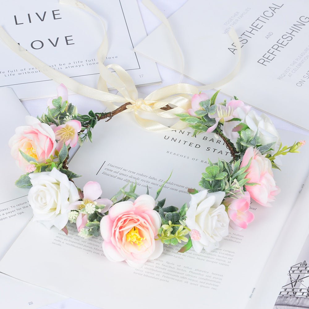 Simulated Rose Blossoms Adjustable Headwear Wreath Bridal Fairy Princess Birthday Performance Headwear - Luzilly Bridal & Apparel
