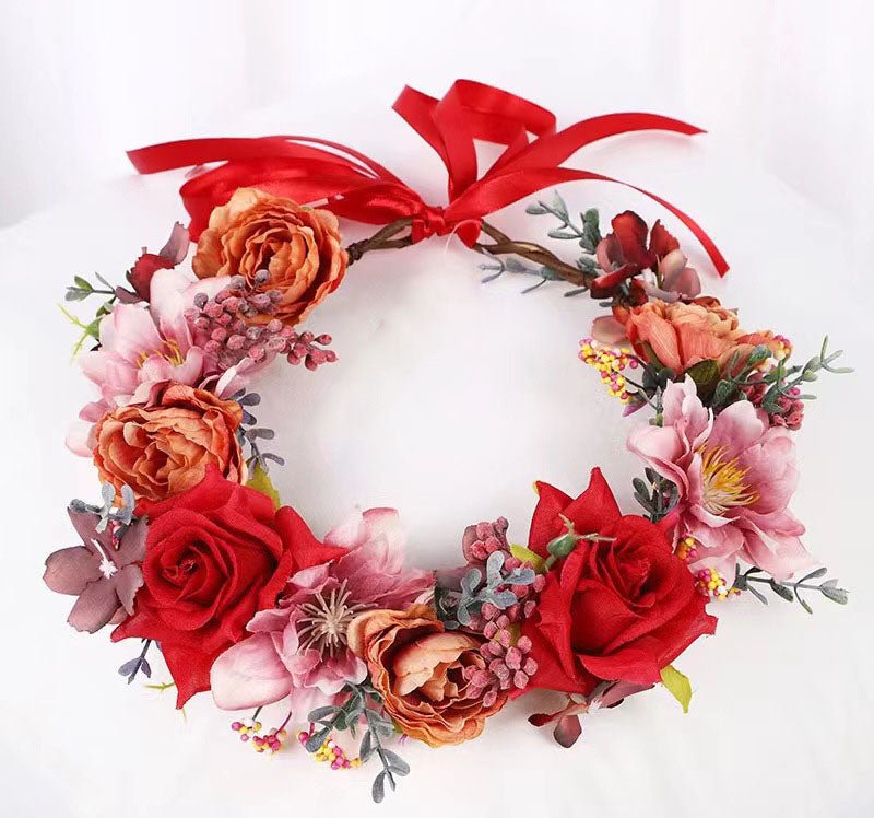 Simulated Rose Blossoms Adjustable Headwear Wreath Bridal Forest Flower Wedding Photography Scale Pretend - Luzilly Bridal & Apparel