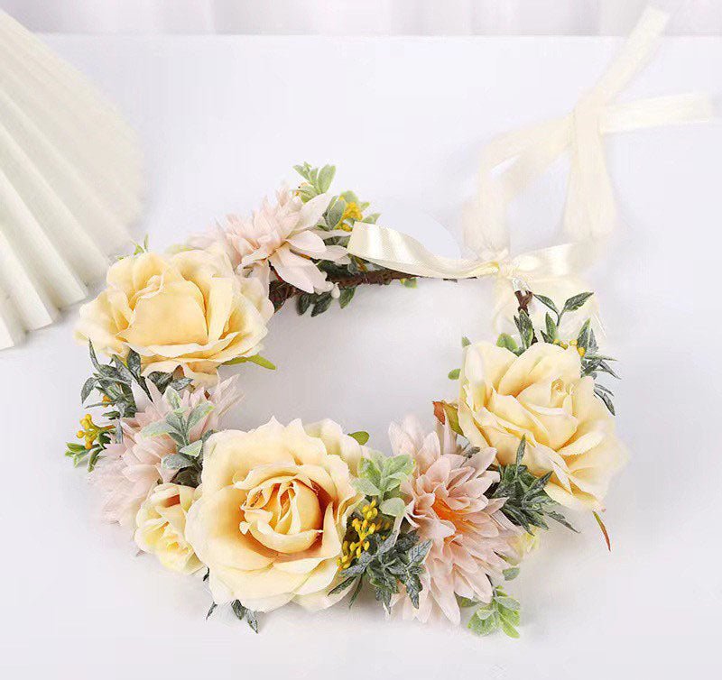 Simulated Rose Blossoms Adjustable Headwear Wreath Bridal Forest Flower Wedding Photography Scale Pretend - Luzilly Bridal & Apparel