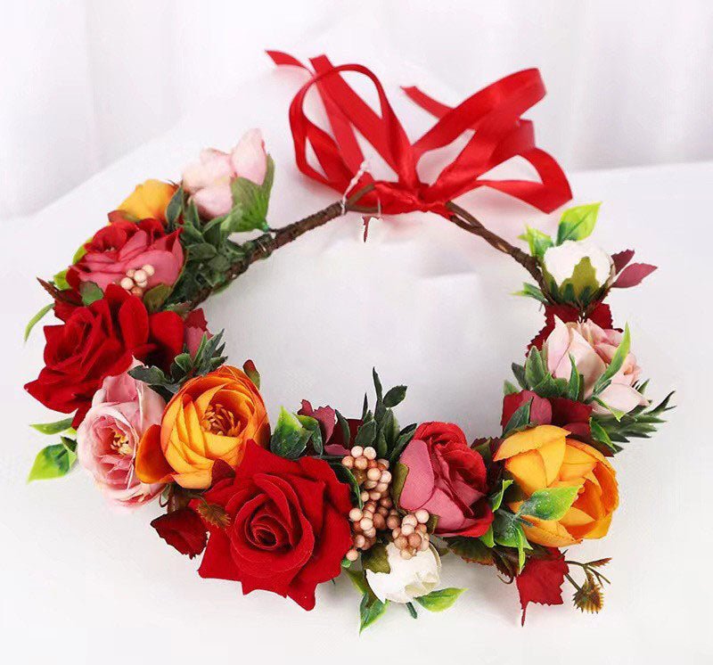 Simulated Rose Blossoms Adjustable Headwear Wreath Bridal Forest Flower Wedding Photography Scale Pretend - Luzilly Bridal & Apparel