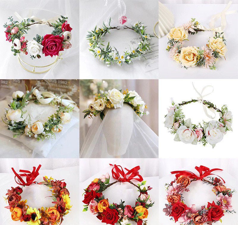 Simulated Rose Blossoms Adjustable Headwear Wreath Bridal Forest Flower Wedding Photography Scale Pretend - Luzilly Bridal & Apparel