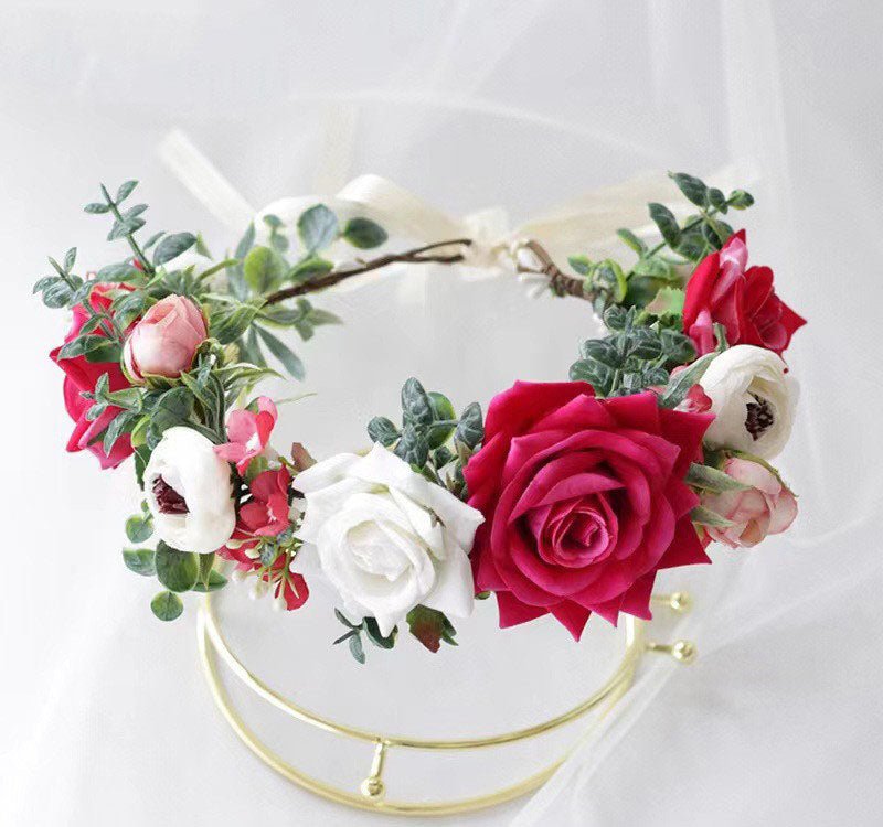 Simulated Rose Blossoms Adjustable Headwear Wreath Bridal Forest Flower Wedding Photography Scale Pretend - Luzilly Bridal & Apparel