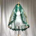 Single-Layer Dark Green Veil Sequin Lace Appliqué & Metal Comb, Personalized Choice – Distinctive Wedding Style - Luzilly Bridal & Apparel